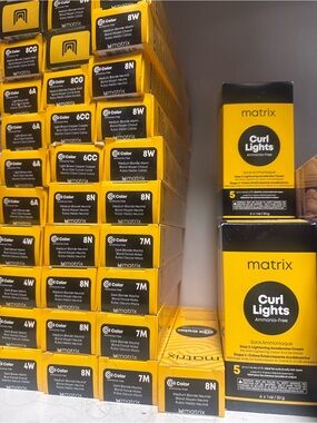 Matix Oil Color & Curl Lights Hair Color Packaging in Bright Yellow